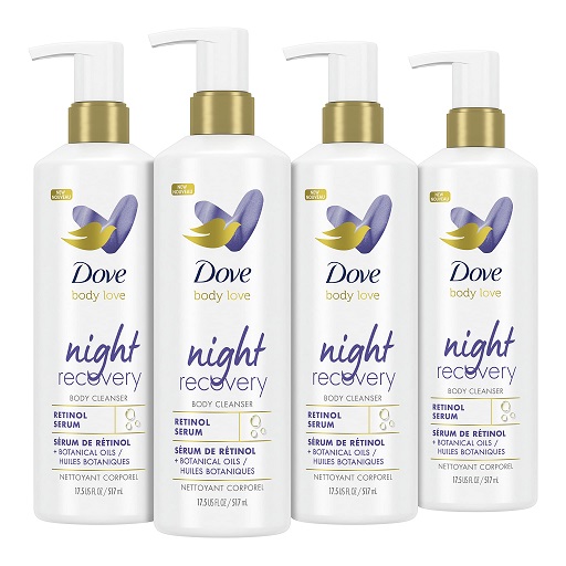 Dove Body Love Body Cleanser Night Recovery 4 Count For Dry and Worn Down Skin Body Wash with Retinol Serum and Botanical Oils 17.5 oz, List Price is $35.96, Now Only $16.52