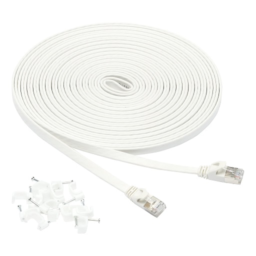 Amazon Basics RJ45 Cat 7 Ethernet Patch Cable, Flat, 600MHz, Snagless, Includes 15 Nails, 30 Foot, White 30-Foot White 1,  Only $3.01