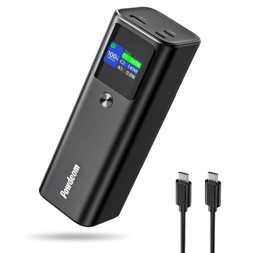 Powdeom 140W Power Bank, 24600mAh 3-Port PD3.1 Portable Laptop Charger with Two 140W Port, Smart Digital Display, Portable Phone Charger for iPhone 15/14 Series, MacBook, iPad, Samsung, AirPods etc