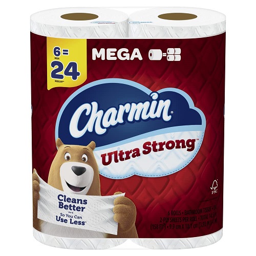 Charmin Ultra Strong Toilet Paper, 6 Mega Rolls = 24 Regular Rolls 242 Count (Pack of 6), List Price is $10.99, Now Only $7.57