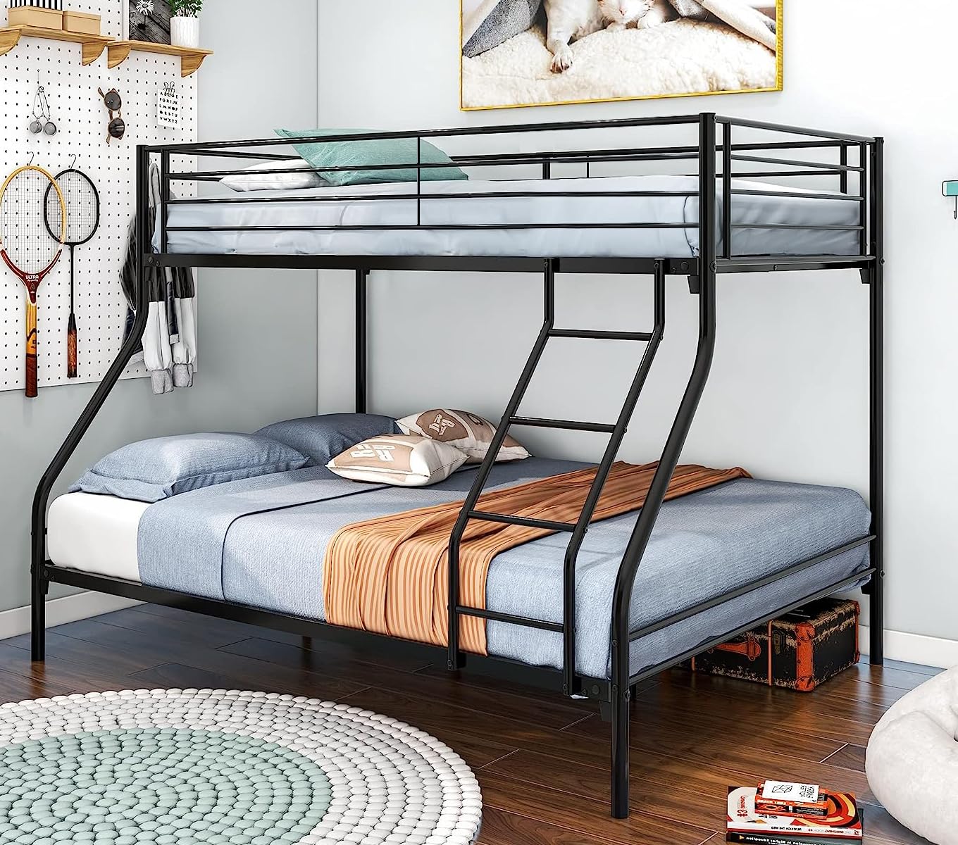 EMKK Twin Over Full Metal Bunk Bed Heavy Duty Bunk Beds Frame with Side Ladders Convertible Bunkbed with Safety Guard Rails, Metal Bunk Bed Frame, Only $199.99