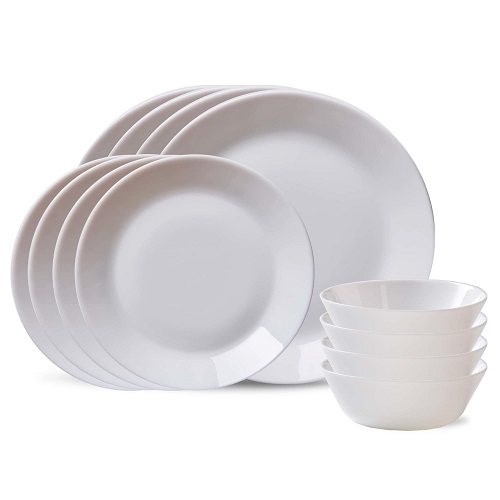 Corelle MilkGlass 12-Piece Dinnerware Set, Service for 4, Lightweight & Chip Resistant Dinner Dessert Plate & Soup/Cereal Bowl, White, List Price is $44.99, Now Only $38.24, You Save $6.75