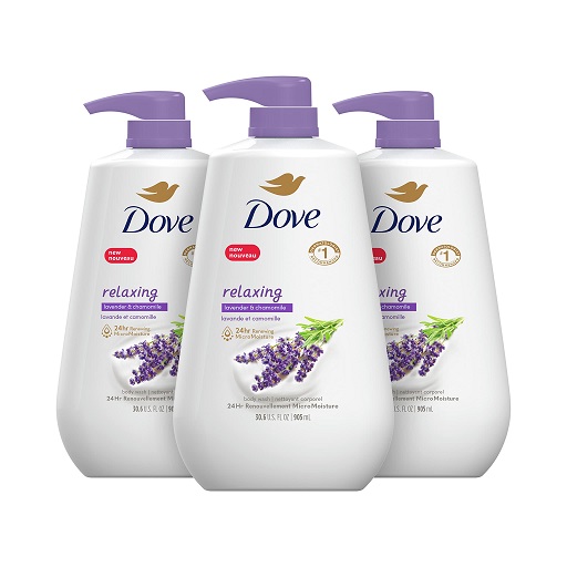 Dove Body Wash with Pump Relaxing Lavender Oil & Chamomile 3 Count for Renewed, Healthy-Looking Skin Gentle Skin Cleanser with 24hr Renewing MicroMoisture Only $16.75