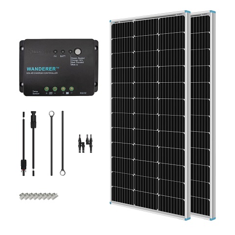 Renogy 200 Watt 12 Volt Monocrystalline Solar Panel Starter Kit with 2 Pcs 100W Solar Panel and 30A PWM Charge Controller for RV, Boats, Trailer, Camper, Marine ,Off-Grid System  Only $199.47