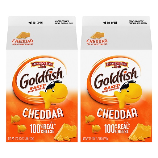 史低价！Goldfish Cheddar切达芝士小鱼饼干，27.3 oz/包，共2包，现仅售$9.29，免运费！