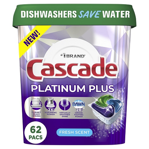 Cascade Platinum Plus ActionPacs Dishwasher Detergent Pods, Fresh, 62 Count Dishwasher Pods, Fresh Scent, 62 Count, List Price is $22.99, Now Only $13.76