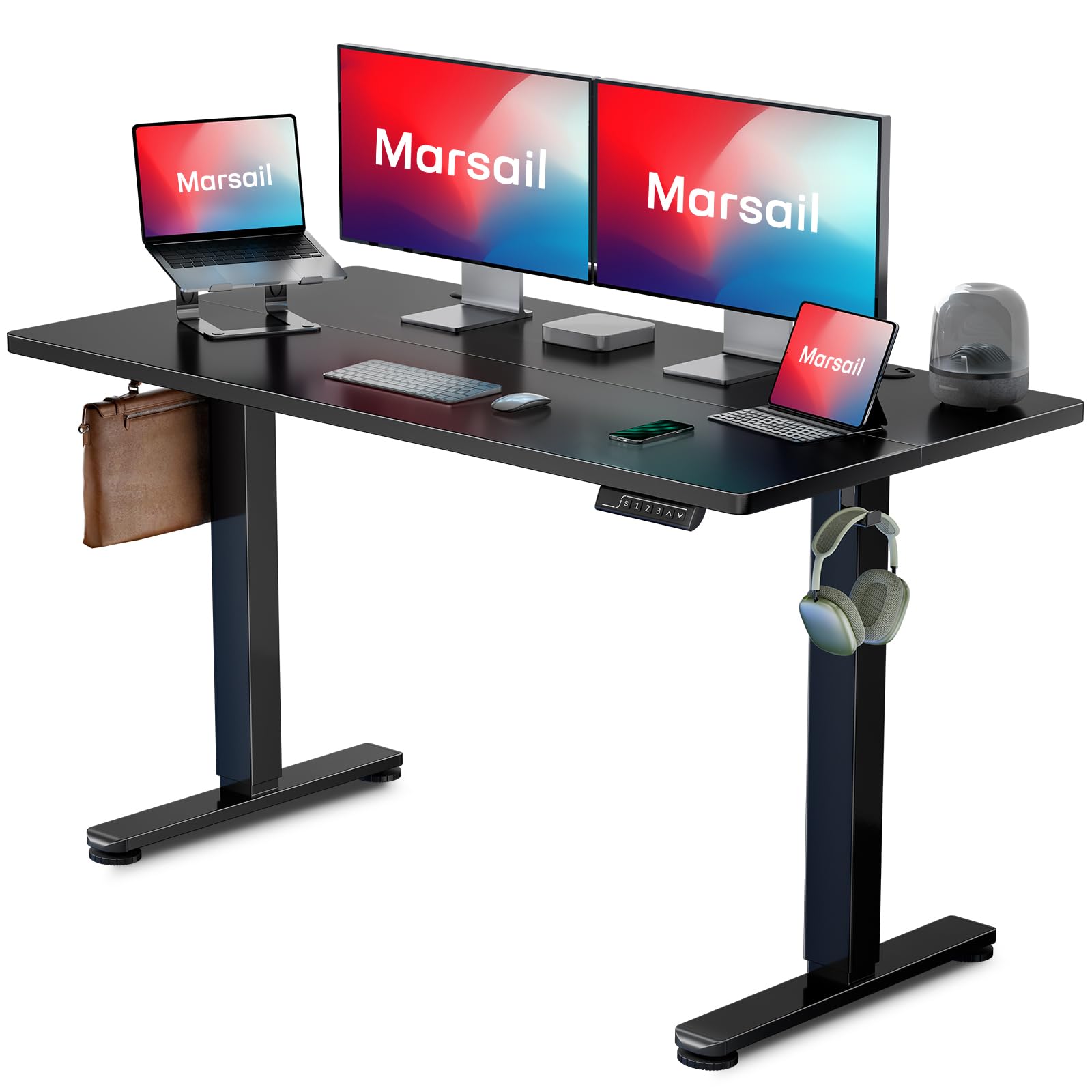 Marsail Electric Standing Desk Adjustable Height, 48 * 24 Inch Sit Stand up Desk for Home Office Furniture Computer Desk with 3 Memory Presets, Headphone Hook 48Inch Black, only  $95.24