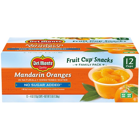 史低價！Del Monte 無添加糖 柑橘水果罐頭，4 oz/杯，共12杯，現點擊coupon后僅售 $4.78，免運費！