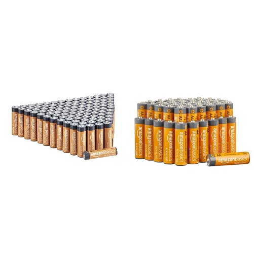 Amazon Basics 100 Pack AAA High-Performance Alkaline Batteries, 10-Year Shelf Life, Easy to Open Value Pack & 48 Pack AA High-Performance Alkaline Batteries, 10-Year Shelf Life,  Only $23.12