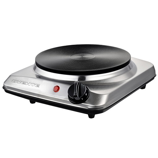 OVENTE Electric Countertop Single Burner, 1000W Cooktop with 7.25 Inch Cast Iron Hot Plate, 5 Level Temperature Controls, Compact Cooking Stove, Silver BGS101S,  Only $14.99