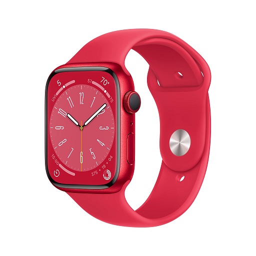 Apple Watch Series 8 [GPS 45mm] Smart Watch w/ (Product) RED Aluminum Case with (Product) RED Sport Band - M/L. Fitness Tracker, Blood Oxygen & ECG Apps, Always-On Retina Display,
