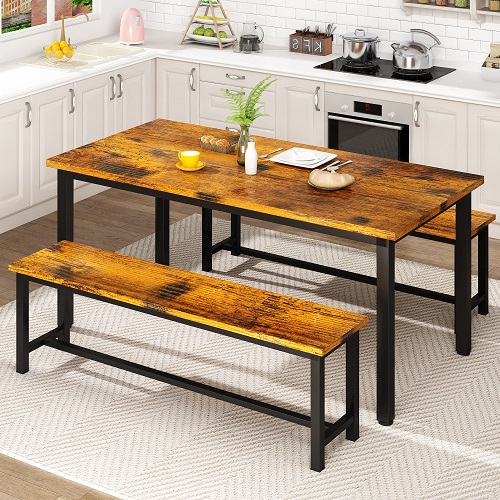 AWQM Dining Room Table Set, Kitchen Table Set with 2 Benches, Ideal for Home, Kitchen and Dining Room, Breakfast Table  Only $140
