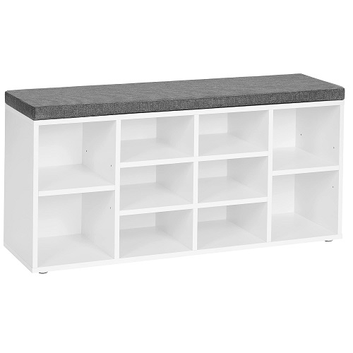 VASAGLE Shoe Bench with Cushion, Storage Bench with Padded Seat, Entryway Bench with 10 Compartments, Adjustable Shelves, for Bedroom, 11.8 x 40.9 x 18.9 Inches, ULHS10WT 10 cubbies  Only $63.99