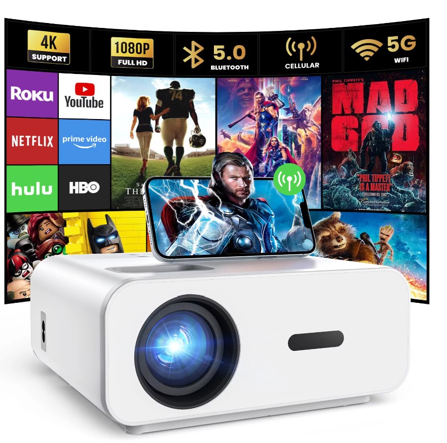 AUOSHI Projector with WiFi and Bluetooth, 5G WiFi Native 1080P 11000LM 4K Supported , Portable Outdoor Projector 200'' Display for Home Theater