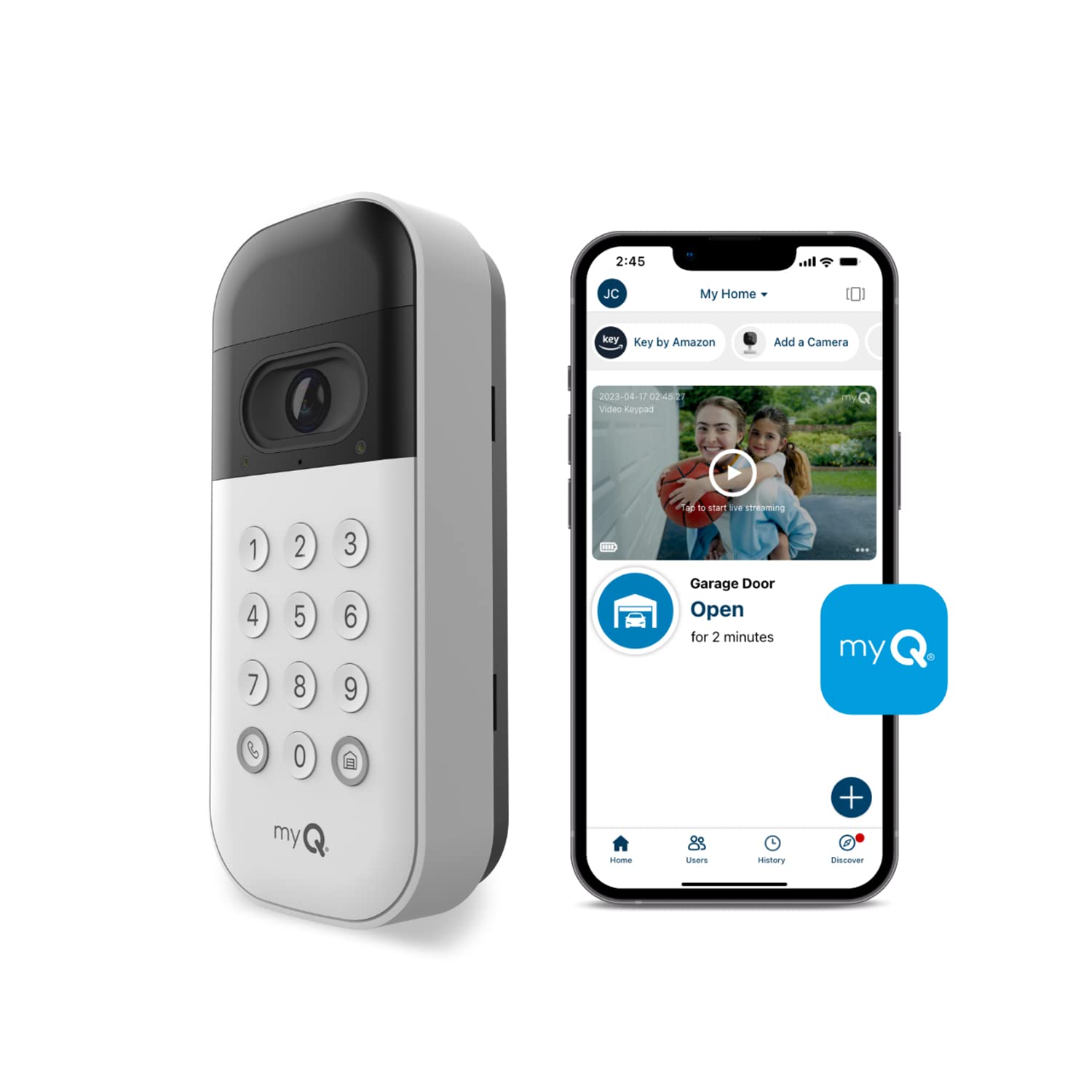 myQ Smart Garage Door Video Keypad with Wide-Angle Camera, Customizable PIN Codes, and Smartphone Control –Works with Chamberlain, LiftMaster and Craftsman openers Only $49.99