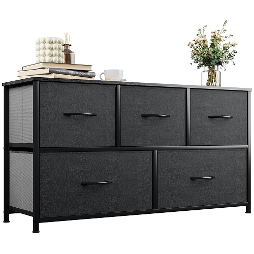 YITAHOME Wide Storage Tower with 5 Drawers - Fabric Dresser, Organizer Unit for Bedroom, Living Room, Closets & Nursery - Sturdy Steel Frame, Easy Pull Fabric Bins & Wooden Top  Only $38.99