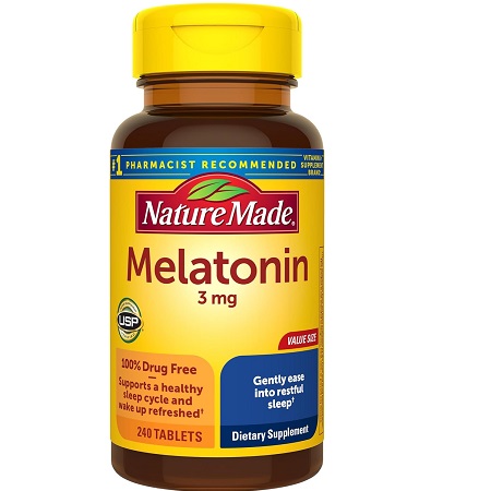 Nature Made Melatonin 3mg Tablets, 100% Drug Free Sleep Aid for Adults, 240 Tablets, 240 Day Supply, only $5.87