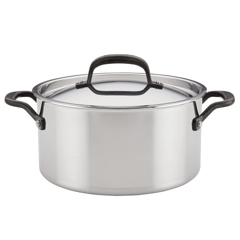 KitchenAid 5-Ply Clad Polished Stainless Steel Stock Pot/Stockpot with Lid, 6 Quart, List Price is $149.99, Now Only $59.99, You Save $90