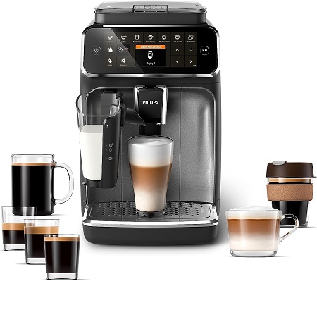 PHILIPS 4300 Series Fully Automatic Espresso Machine - LatteGo Milk Frother, 8 Coffee Varieties, Intuitive Touch Display, Black, (EP4347/94) Espresso Machine with LatteGo,  Only $785.55