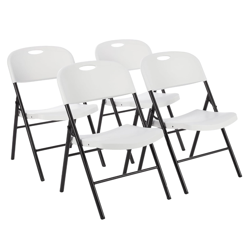 Amazon Basics Folding Plastic Chair, 350-Pound Capacity, White, 4-Pack