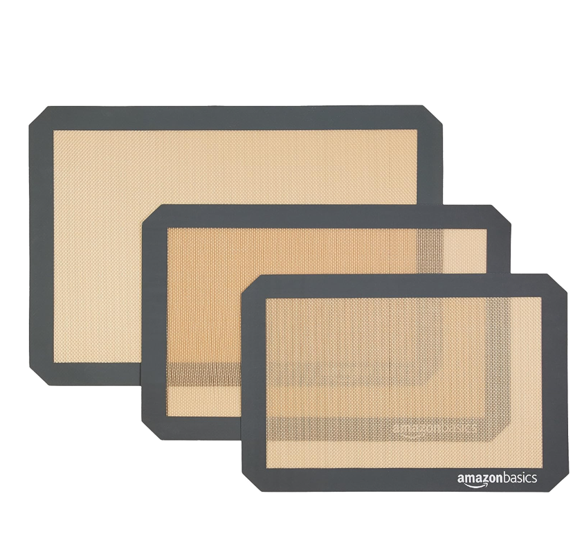 Amazon Basics Silicone, Non-Stick, Food Safe Baking Mat, Pack of 3, Beige/Gray, Rectangular, 16.5