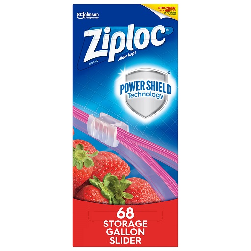 史低价！ Ziploc 滑动封口 1加仑容量 食物保鲜袋，68个，原价$12.25，现点击coupon后仅售$7.99，免运费！