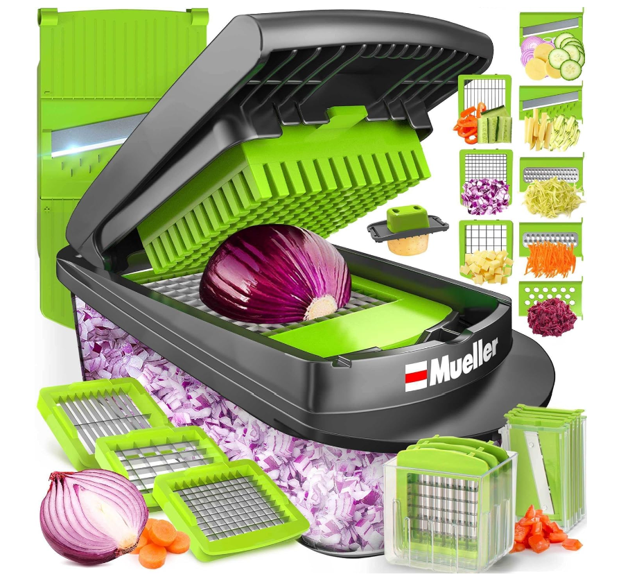Mueller Pro-Series 10-in-1, 8 Blade Vegetable Chopper, Onion Mincer, Cutter, Dicer, Egg Slicer with Container