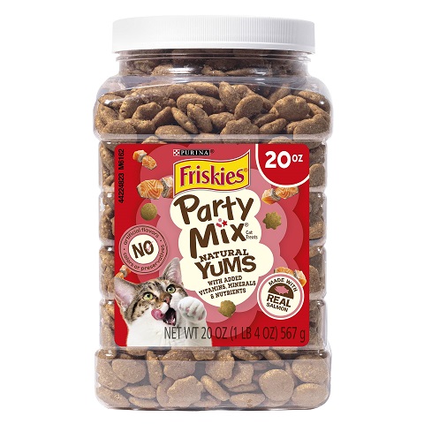 Purina Friskies Natural Cat Treats Party Mix Natural Yums With Real Salmon and Added Vitamins, Minerals and Nutrients - 20 oz. Canister Salmon 1.25 Pound (Pack of 1)
