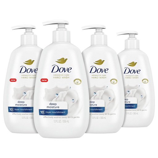 Dove Advanced Care Hand Wash Deep Moisture 4 Count for Soft, Smooth Skin, More Moisturizers than the Leading Ordinary Hand Soap, 12 oz Fragranced 12 Fl Oz (Pack of 4), Now Only $12.70