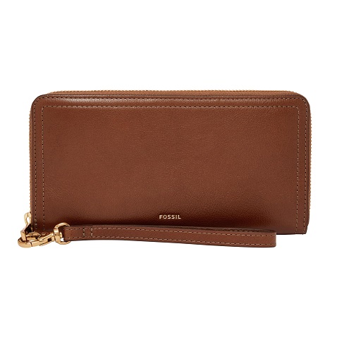 Fossil Women's Logan Leather RFID-Blocking Zip Around Clutch Wallet with Wristlet Strap for Women Brown, Only $59.04