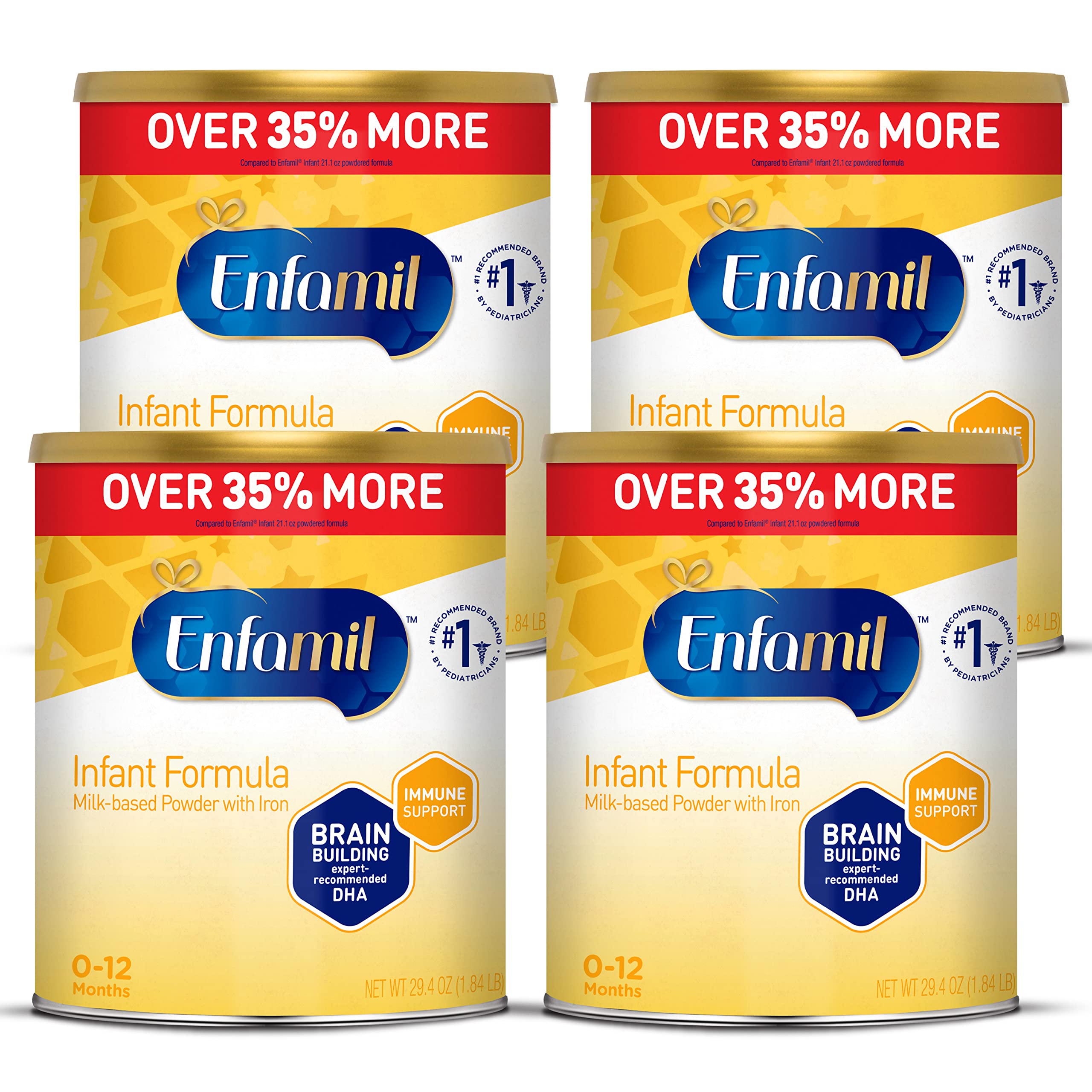 Enfamil Infant Formula - Milk-based Baby Formula with Iron - Powder Can, 29.4 oz (4 Pack) 29.4 oz Can (Pack of 4), Now Only $155.76