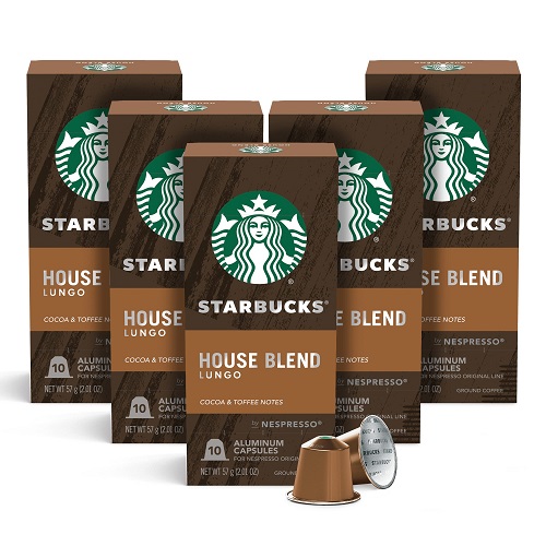 Starbucks by Nespresso Medium Roast House Blend Coffee (50-count single serve capsules, compatible with Nespresso Original Line System) House Blend 10 Count (Pack of 5),  Now Only $20.26