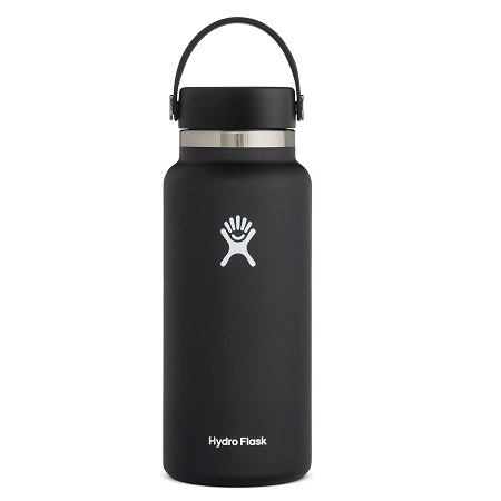 Hydro Flask Stainless Steel Wide Mouth Water Bottle with Flex Cap and Double-Wall Vacuum Insulation 32 Oz Black, only $17.82