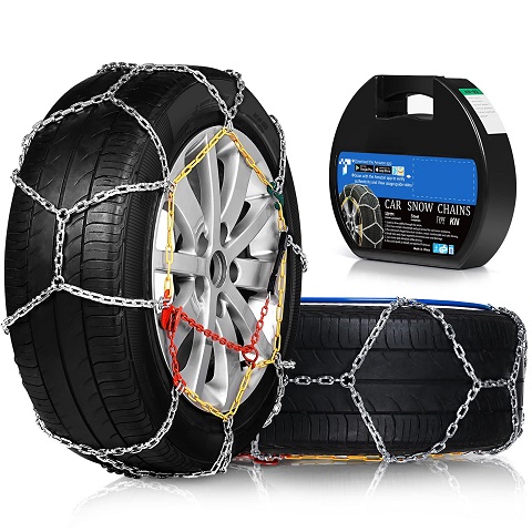 FLYSWAN Snow Chains for Car SUV Pickup Trucks Car, Universal Adjustable Emergency Portable Snow Tire Chains, （KN90）,   Only $57.59