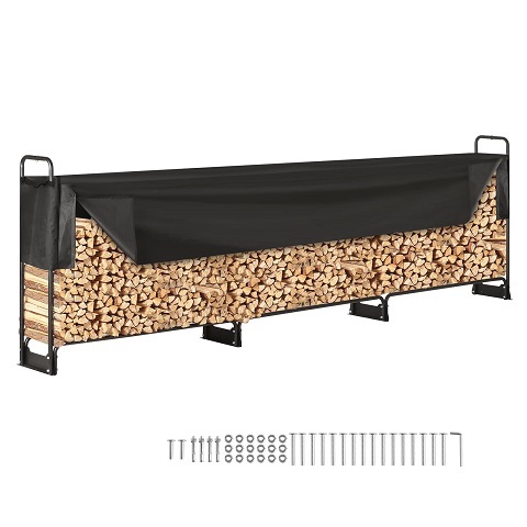 VEVOR 12.7FT Outdoor Firewood Rack with Cover, 152x14.2x46.1in, Heavy Duty Firewood Holder & 600D Oxford Waterproof Cover for Fireplace, Patio, Indoor/Outdoor Log Storage Rack Only $85.99