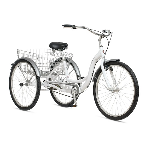 Schwinn Meridian Adult Tricycle Bike, 24 & 26-Inch 3 Wheels, Low Step-Through Frame, Large Cruiser Seat, Rear Folding Basket White Single-Speed/26-Inch Wheels,  Only $277.25