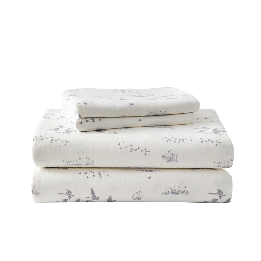 Eddie Bauer - King Sheets, Cotton Flannel Bedding Set, Brushed for Extra Softness, Cozy Home Decor (Geese Meadows, King) Geese Meadow Grey/Ivory King,  Only $44.99