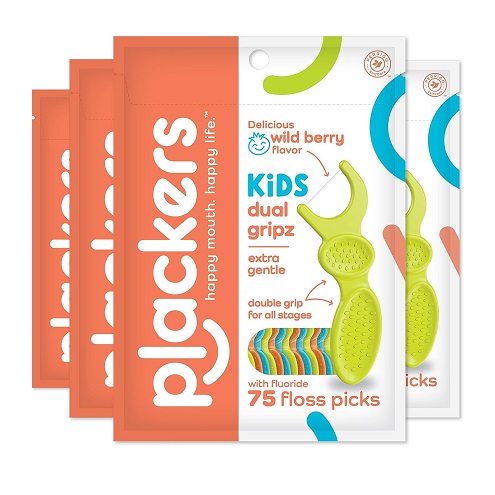 Plackers 儿童牙线，75个/包，共4包，原价$13.99，现仅售$7.49，免运费！