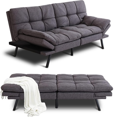 Opoiar Bed Couch Memory Foam Convertible Modern Sleeper Sofa with Adjustable Armrests and Metal Legs, Multifunctional Futons Sets,Grey Sofabed Armrests&Backrests Grey, Only $209.11