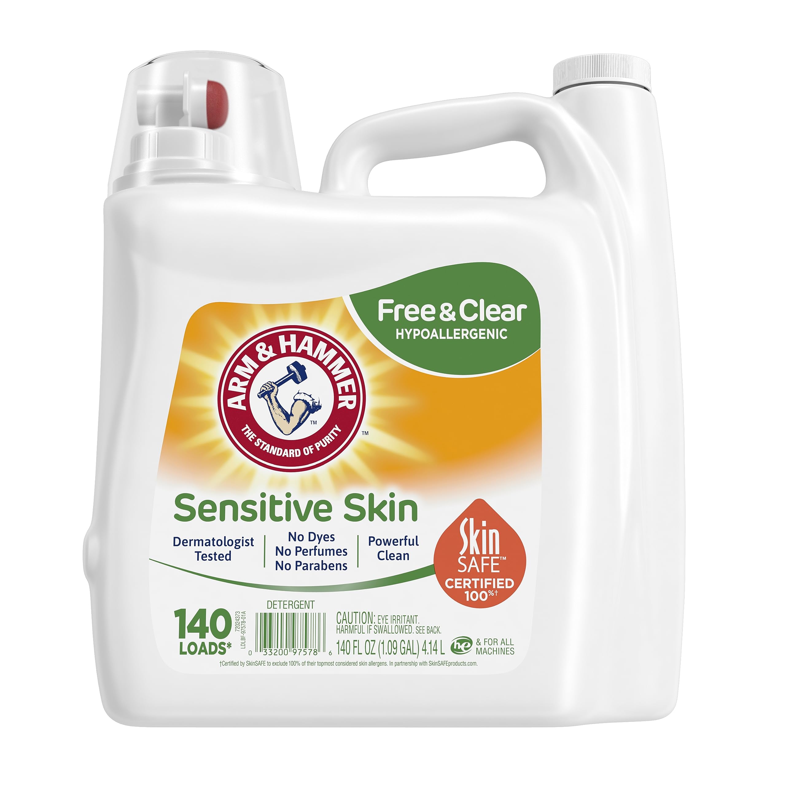 Arm & Hammer Sensitive Skin Free & Clear, 140 Loads Liquid Laundry Detergent, 140 Fl oz Perfume & Dye Free 140 Fl Oz (Pack of 1), List Price is $13.49, Now Only $7.92