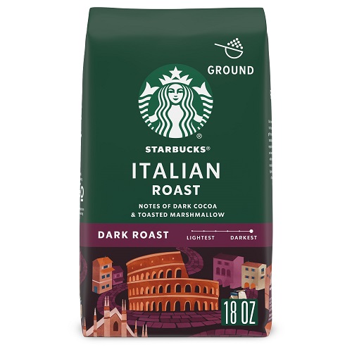 Starbucks Italian Dark Roast Ground Coffee, 18 Ounce (Pack of 1) Notes of Dark Cocoa and Toasted Marshmalow 1.13 Pound , Only $9.15