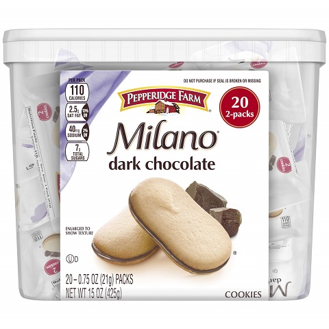 Pepperidge Farm Milano Cookies, Dark Chocolate, 20 Packs Tub, 2 Cookies Per Pack Dark Chocolate 20 Packs, 2 Cookies per Pack, List Price is $11.74, Now Only $7.17