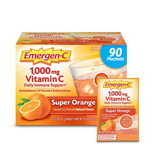 Emergen-C 1000mg Vitamin C Powder for Daily Immune Support Caffeine Free Vitamin C Supplements with Zinc and Manganese, B Vitamins and Electrolytes, Super Orange Flavor - 90 Count Only $15.59
