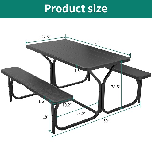 YITAHOME Picnic Table Heavy Duty Outdoor Picnic Table and Bench with Weather Resistant Resin Tabletop & Stable Steel Frame for Yard Patio Lawn Party Black Picnic Table Set 4.5 Ft Black,  Only $116.99
