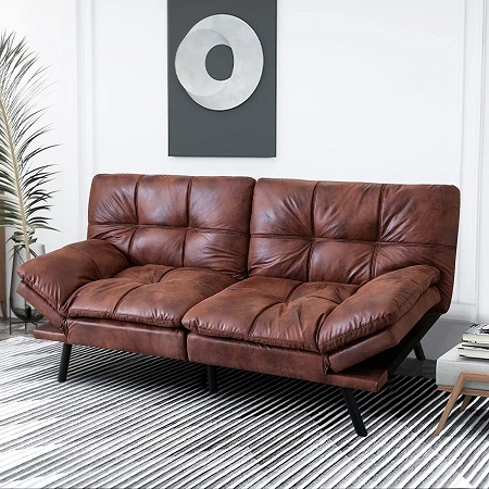IULULU Sofa-267 Convertible Sleeper Couch Daybed with Adjustable Armrests for Studio, Apartment, Office, Small Space, Compact Living Room, Brown,   Only $188.56