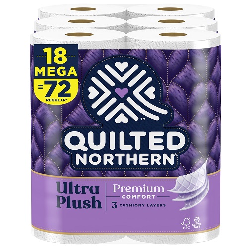 Quilted Northern 超柔軟三層衛生紙， 18大卷，相當於72普通卷，現后僅售$18.87。買2減$10