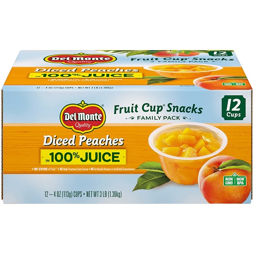 DEL MONTE Diced Peaches FRUIT CUP Snacks in 100% Fruit Juice, 12 Pack, 4 oz, Now Only $6.38