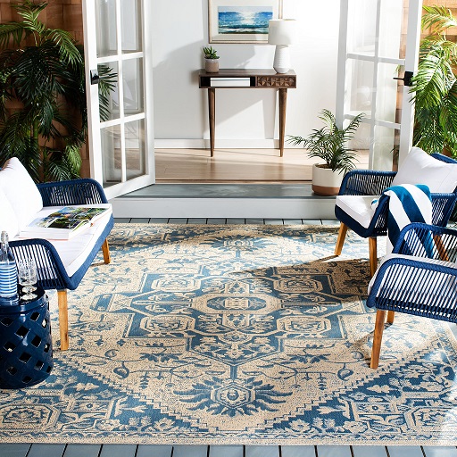 SAFAVIEH Beach House Collection Area Rug - 8' x 10', Blue & Creme, Oriental Medallion Design, Non-Shedding, Indoor/Outdoor & Washable-Ideal for Patio, Backyard, Mudroom (BHS138M) Only $115.87