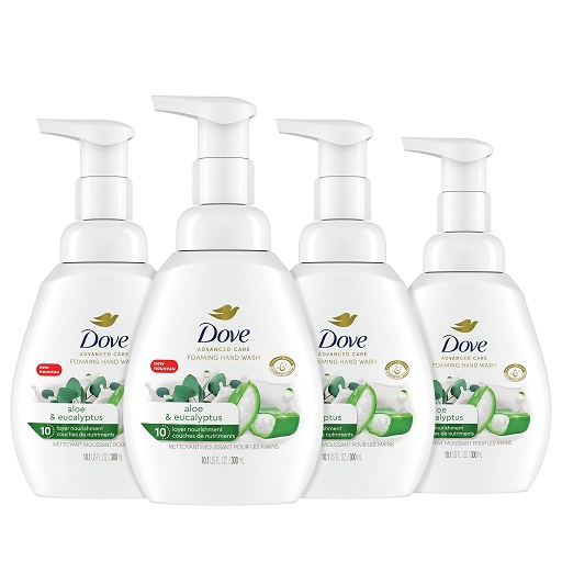 Dove Foaming Hand Wash Aloe & Eucalyptus Pack of 4 Protects Skin from Dryness, More Moisturizers than the Leading Ordinary Hand Soap, 10.1 Fl Oz (Pack of 4) Only $7.96