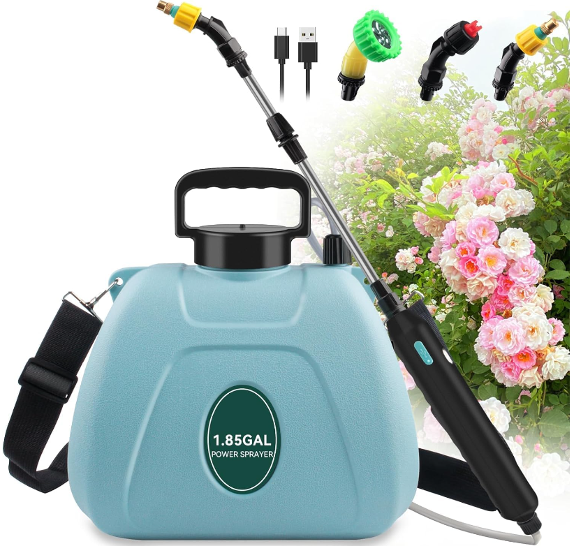 当个可爱的园丁！Akjbl 便携式电动花园喷雾器，1.85 加仑，带 3 个喷嘴, 可反复充电，现仅售$39.99免运费！